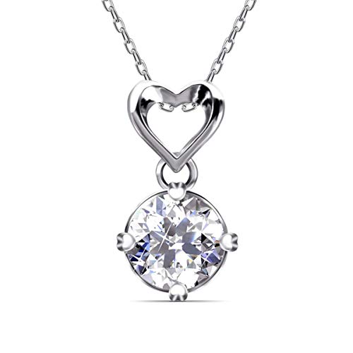 DREFBUFY Love Heart Pendant Necklaces for Women Halo Silver Tone Rose Gold Tone Crystals Birthstone Valentines Day Jewelry Gifts for Women Party/Anniversary Day/Birthday