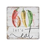 Qtyuiopmyq Vintage Metal Tin Sign Sayings Let's Eat - Chili Peppers Signs Bar Restaurant Cafe Decorated Plaque，Living Room Bedroom Office Bathroom Funny Tin Sign,Art Wall Decorated Metal Signs 8'x8'