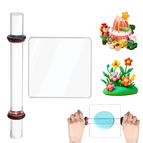 HAVIRI Rouleaux Acrylique Antiadhésif,Rouleau d'argile Acrylique avec Plaque Rectangulaire Facile à Nettoyer Revêtement Antiadhésif Outils Transparent et Massifs pour Modéliser et Former l'Argile