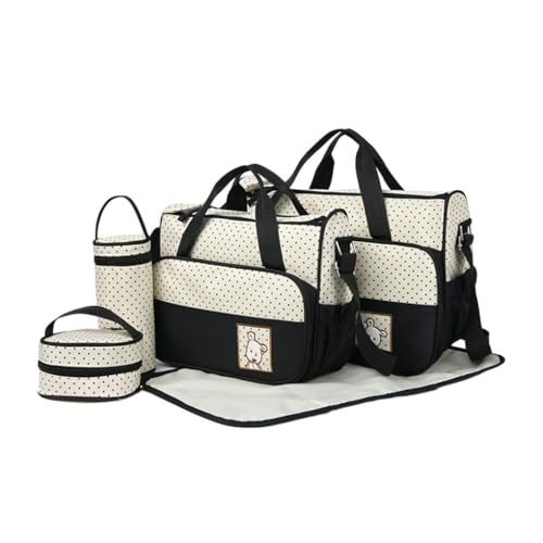 Zymoplas Conjuntos de bolsas de pañales con carrito de maternidad con estilo, carrito de momia de poliéster impermeable multifuncional, cochecito de bebé con pañales, negro