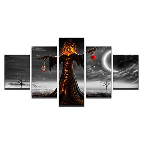Mur vide ? Toile 5 pièces Citrouille d'Halloween décoration murale HD