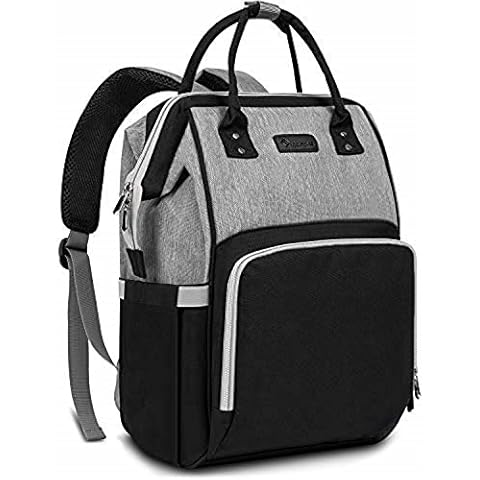 Upsimples Diaper Bag Maternity Nappy Bag Backpack Waterproof Diaper Backpack Large Capacity Baby Bag for Mom&Dad with Diaper-Change Pad and Stroller Straps(Black and Grey) Cover
