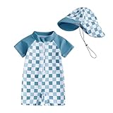 mlpeerw Baby Boy Girl Swimsuit One Piece Short Sleeve Rash Guard Zipper Swimwear Toddler Bathing Suit Infant Beach Outfits (Checkerboard-Blue, 0-3 Months)