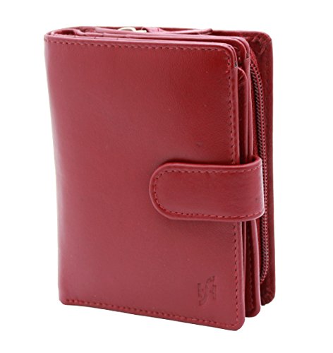 STARHIDE 5530 - Cartera de cuero genuino para mujer con ventana de identificación y monedero lateral con cremallera, Rojo (Rojo) - 5530-RED