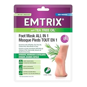 Emtrix Foot Mask Socks All in 1, Moisturising Foot Mask with Natural Tea Tree Oil, Designed to Hydrate, Exfoliate & Soften Cracked Heels in 20 Minutes for Baby Soft Feet – (1 Pair)