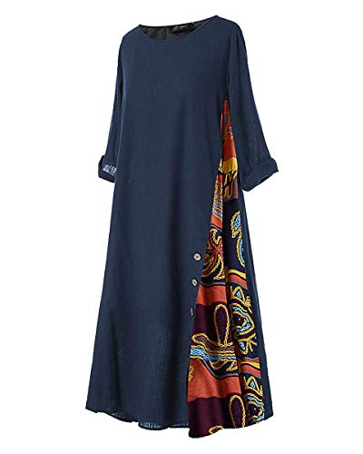 Vestido Longo Casual Feminino Reshe Manga Curta Solto Liso, Azul marinho, X-Large