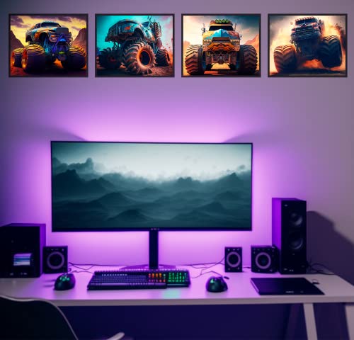 Cng Digital Monster Truck Posters For Boys Room Car Poster Set Of 4 Unframed (8''X10'') Monster Truck Wall Art Prints Aesthetic Posters For Bedroom Kids Room Wall Art Playroom Decoration #TOP3