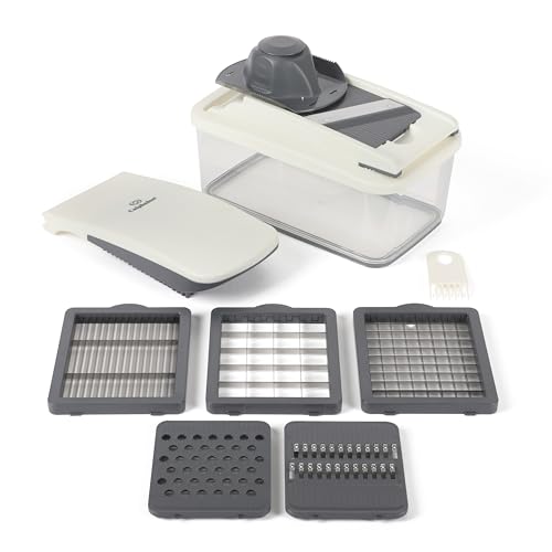 Image of Calphalon Vegetable Chopper With Container, 3 Blades with1 Chopper and1 Mandoline, 5-in-1 Food Chopper with Stainless Steel Blades & Mandoline Slicer, Multi-Functional Dicer with Storage Container