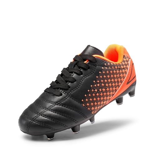 DREAM PAIRS Boys Girls Outdoor Sport Football Shoes Soccer Cleats for Little/Big Kid,Size 13 Little Kid,Black/Orange,SUPERFLIGHT-1K