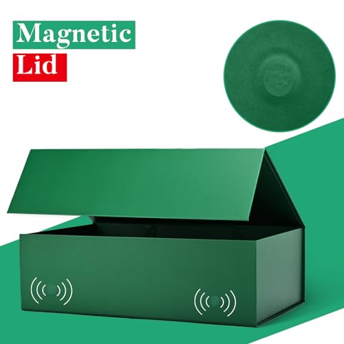 Image of LIFELUM Gift Boxes with Lids 2 Pack 13.85 x 8.35 x 4.45 inch Green Christmas Gift Boxes with Strong Magnetic Lid for Presents with Luxury Accessories Card, Ribbon, Filler,Sticker