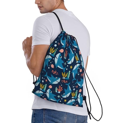 Shark Drawstring Backpack Bag for Women Men,Casual Daypacks String Bags for Gym Shopping Sport Travel4