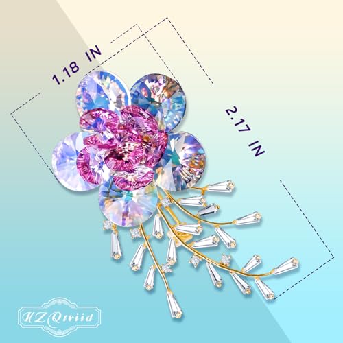 Image of Brooches For Women,14k Gold Plated Copper,Crystal Roselle Cubic Zirconia Brooch Pins For Women ，Crystal Broach,Flower Broach