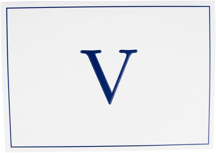 Caspari Navy Embossed Initials Boxed Note Cards in Letter V, 32 Cards & Envelopes