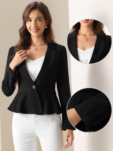 Allegra K Dressy Casual Blazer for Women's Elegant Long Sleeve Button Closure Ruffle Peplum Jacket2