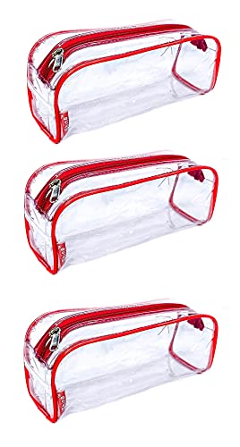 Image of iShine Multipurpose Travel Morning Zipper Pouch for Men and Women Transparent Medium (Pack of 3, Red)