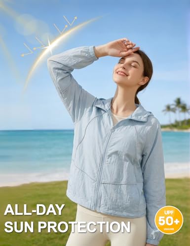 Image of Venzina UPF 50+ Women's Slim-Fit Sun Protection Hoodie -Lightweight & Breathable Summer Jacket with Reflective Trim, Adjustable Hem for Outdoor, Commute, Sport, Travel