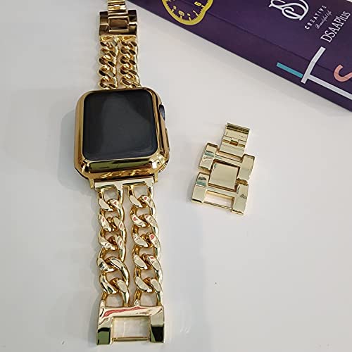 Dsaaplus Compatible With Apple Watch Band 38Mm 40Mm 41Mm 42Mm 44Mm 45Mm Ultra 49Mm,Stainless Steel Metal Cowboy Chain Style Replacement Iwatch Series 8 7 6 5 4 3 2 1 Ultra Se2 Se Strap Wristband Xs~Xl(D Yellow Gold, 38/40/41Mm(Xs/M)) #TOP2