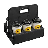 AUVCAS 6-Cup Reusable Drink Carrier with Handle β Foldable Drink Caddy for Delivery Drivers,Takeout & Catering,Portable Beverage Holder Bag for Coffee,to-Go Cups,Anti-Spill & Car Floor Safe,Black