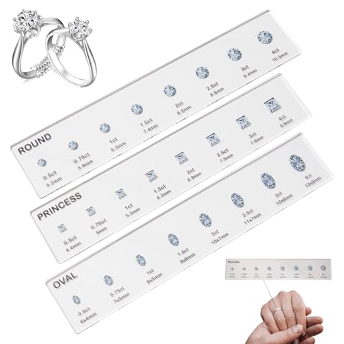 Hogvinnatil Kit de mesure pour bagues avec pierres précieuses en acrylique pour bagues de mariage, rondes et carrées