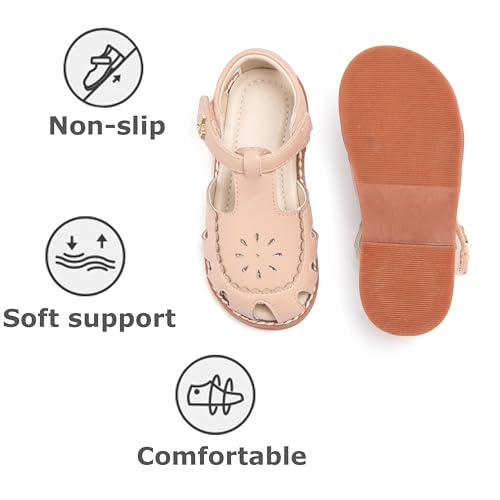 Image of THEE BRON Toddler Girls Closed-Toe Sandals Sweet Retro Cutout Summer Dress Shoes