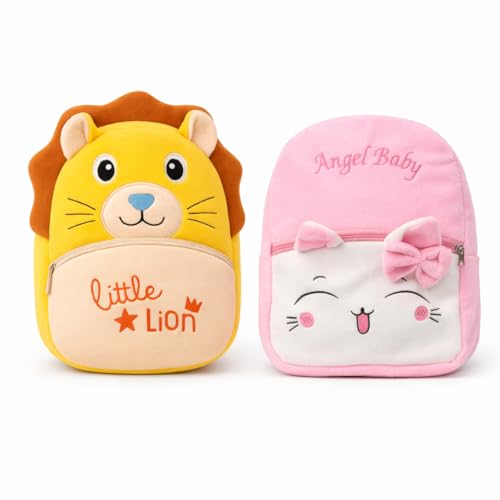 Image of Cartoon Plush Kids School Bag 2-6 Years | Soft Toy Backpack for Boys & Girls | Toddler Nursery Preschool Bag | Lightweight Adjustable Straps