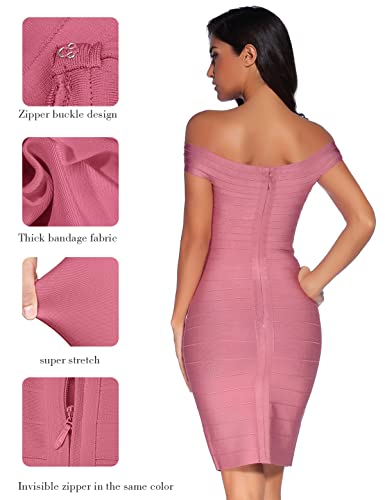 Meilun Rayon Sexy Off Shoulder Stretchy Party Bandage Bodycon Midi Dress, Small, Dark Pink #TOP1