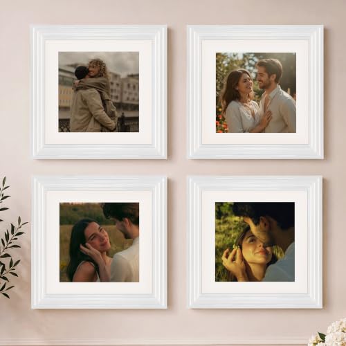 Image of Art Street Luxury Photo Frame for living room, Modern Step Design Photo Frames for Photograph, Art Work, Kids Room Set of 4 (10x10 Inch, White)