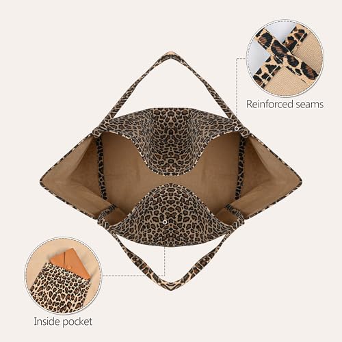 Bolsa Tote de Lona con Estampado Leopardo Grande miniatura 4