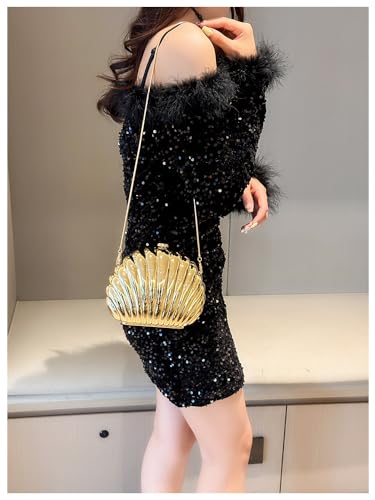 Image of Glitter Seashell Evening Clutch Purse Mini Chain Shoulder Bag Acrylic Shell Pearl Crossbody Bag