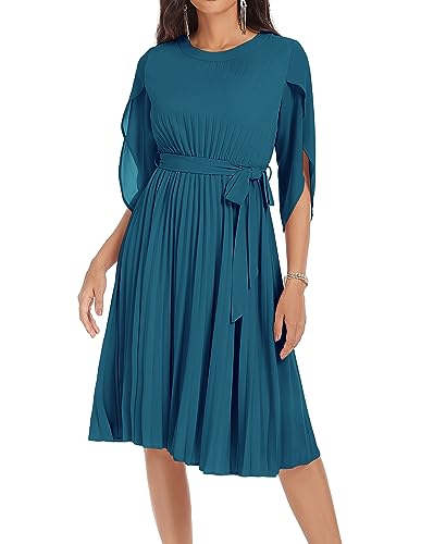 GRACE KARIN Vestido De Gasa para Mujer Manga 3/4 Informal Cuello Redondo Vestido Elegante para Verano Primavera M
