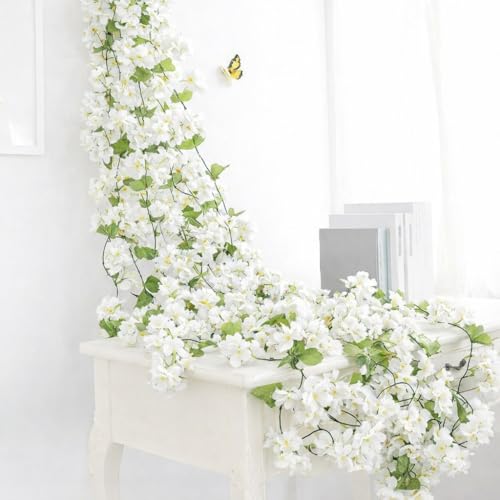 SATYAM KRAFT 2 Lines Artificial Cherry Blossom Rattan Flowers Vin...