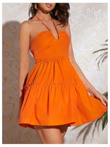 Image of SOLY HUX Women's Tie Dye Cami Dress Halter Backless Sleeveless A Line Short Summer Dresses Sundress