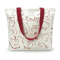 WIERAEM Aesthetic Women's Canvas Tote Bag Canvas Bags with Zip and Pockets Reusable Canvas Shopping Bags for Shopping (Red-Cat)