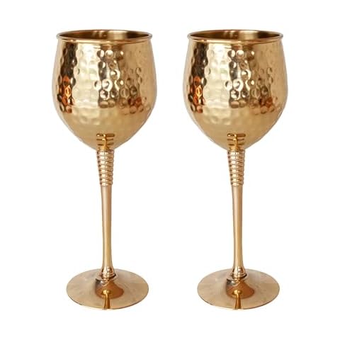 Luene Brass Gold Hammered Wine Glasses Cover
