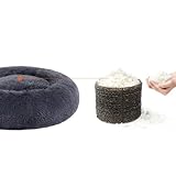 Feandrea Hundebett flauschig, Katzenbett, Donut Kissen, waschbar, Polsterung in der Mitte herausnehmbar, Langer Plüsch, 50 cm Durchmesser, dunkelgrau PGW037G02