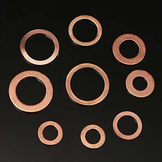 TBQIKZM 200 Pieces Copper Gaskets, Copper Washers, No. 9 O-Ring Copper Gasket Set, Hardware Fastener Accessory Set with Storage Box