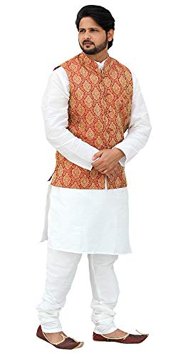Image of Men's Silk Kurta Pyjama With Waistcoat