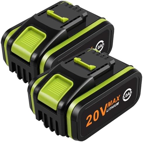 2 Pack 20V 5.0Ah Battery for Worx, ASUNCELL Li-ion Replacement Battery for Worx 20V WA3551, WA3551.1 WA3553 WA3553.2 WA3641 WG629E WG546E WU268 WX166.4 Compatible with Worx 20V Cordless Power Tools