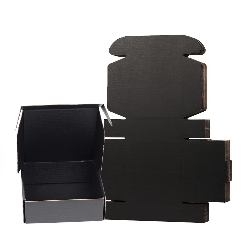 LSLPUOHABlack Shipping Boxes for Small Business 25Pcs/Pack 6x6x2 inches Cardboard Corrugated Mailer Boxes for Packaging Craft Gifts Giving Products