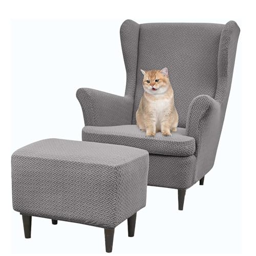 Funda para sillón orejero elástica y lavable a máquina con cubre otomana