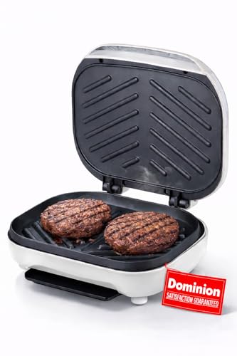 Dominion 2-Serving Classic Plate Electric Indoor Grill and Panini Press, Easy Storage & Clean, Perfect for Breakfast Grilled Cheese Egg & Steak, White