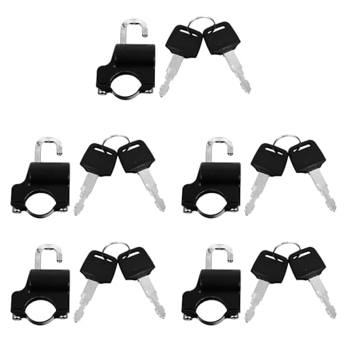 VALICLUD Lot de 5 sets de Antivols de Casque de Moto Universels Cadenas de Sécurité Inviolable à Clé Crochet de Verrouillage Compact pour Guidon 22 CM Résistant aux Intempéries pour