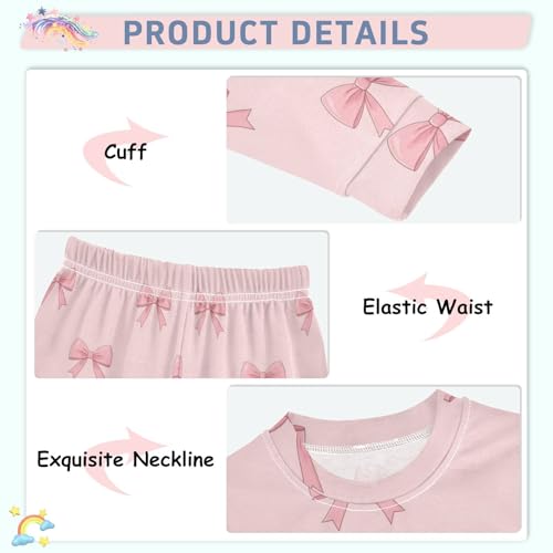 Pajama Sets Long Sleeve Pink Bows on Background Soft Comfy Sleepwear 2 Piece PJS 3-8T4