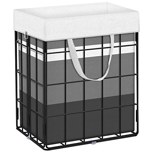 Galmaxs7 Metal Laundry Basket With Removable Bag Wire Laundry Hamper Organizer Farmhouse Heavy Duty Modern Collapsible Hamper With Liner Bag For Bedroom Toys Dorm College Travel, Black White Grey, 75L #TOP11
