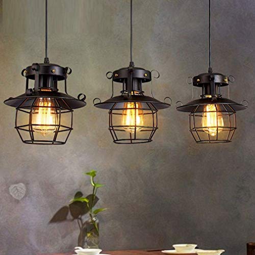 Lampe Industrie Réglable en Hauteur Suspension Cage Métal pour Éclairer Efficacement la Table