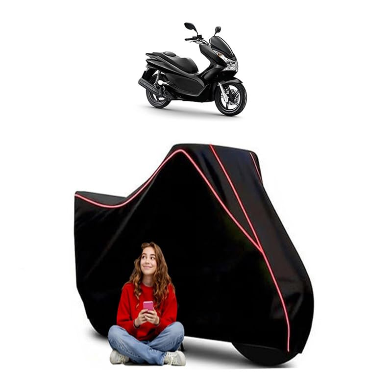Image of PCX 125 Scooty Bike Cover Water Resistant Outdoor Use Universal Fit Scooters Motorcycles Heavy Duty UV Protection Dust Rain Scratch Resistant Elastic Bottom Black Blue Piping