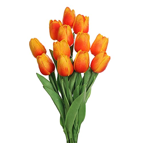 huaao 12pcs Flores Tulipanes Artificiales de látex, Plantas Artificiales Falsos Tacto Realista decoración para hogar, casa, Oficina, Sala, Banquete Boda Nupcial, Fiestas, arreglos Florales (Naranja) Cover
