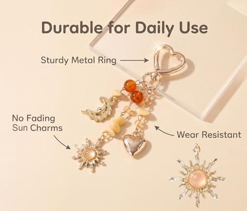 Image of Gold Keychain Sun Starfish Bag Charms for Purse Handbag Backpack Tote Bags Decor Accessories