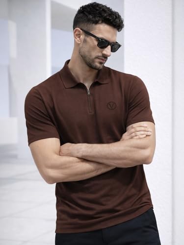 Image of Veirdo Men's Regular Fit Interlock Polo T-Shirt, Cotton Fabric, Half Sleeves,Stylish Collared Neck, Perfect for Casual and Office Wear, Soft, Comfortable (S-2XL)