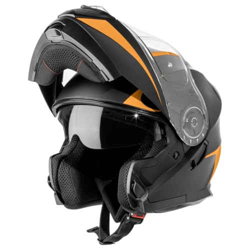 VINZ Busan Klapphelm mit Sonnenblende | ECE 22.06 & PINLOCK vorbereitet | Motorrad Helm Integralhelm | Motorradhelm Klappbar | In Gr. XS-XXL | Erhältlich Orange